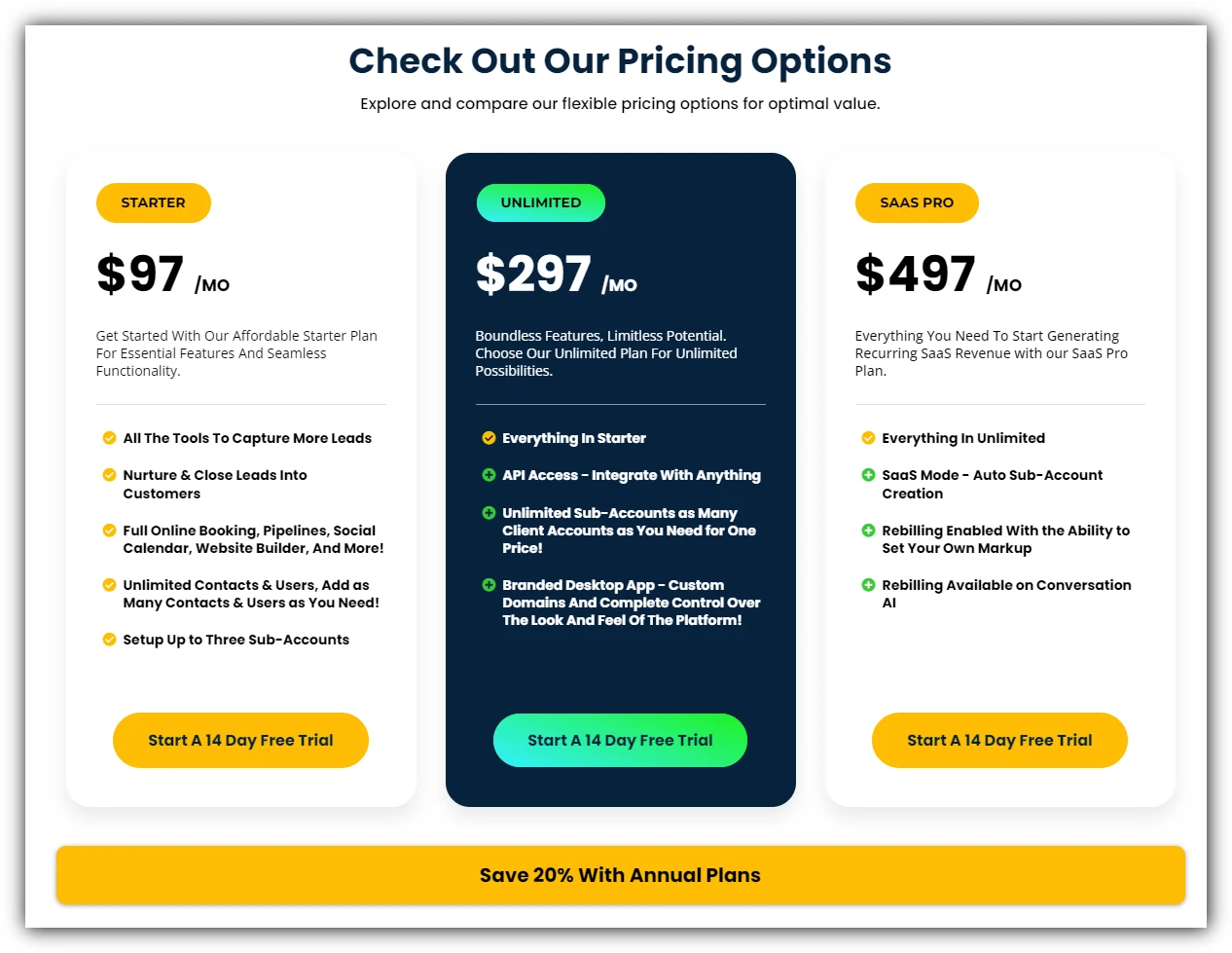 GoHighLevel Plans and Pricing