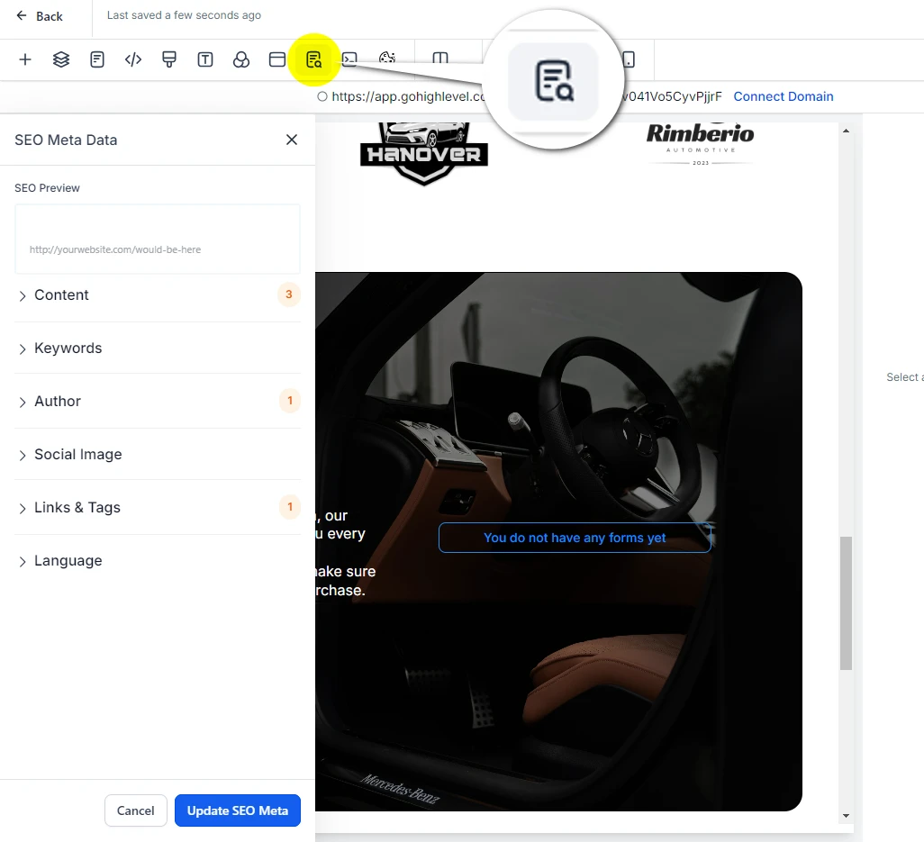 SEO Meta Data Section in GoHighLevel Store Builder